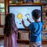 children-drawing-digital-whiteboard-classroom-scaled