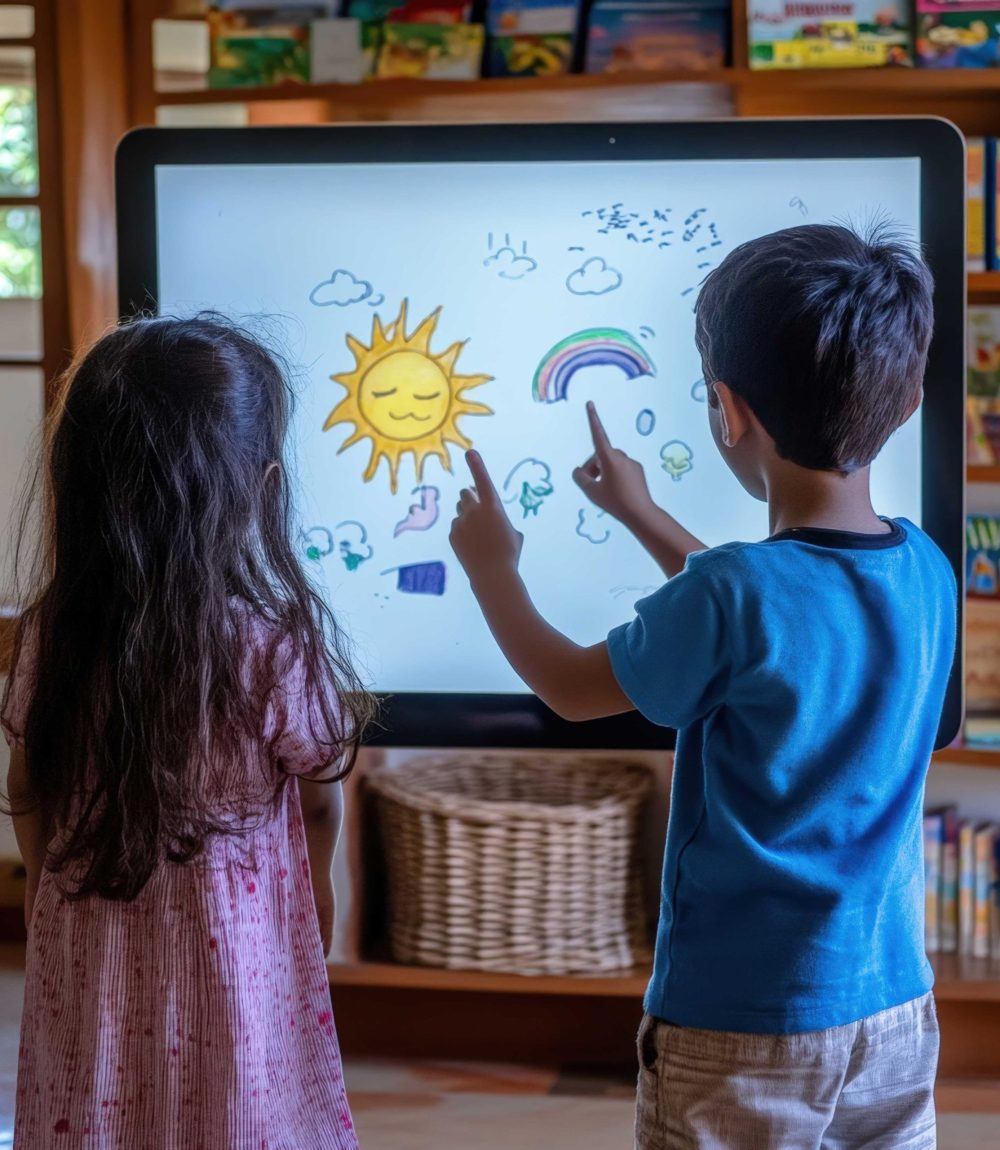 children-drawing-digital-whiteboard-classroom-scaled